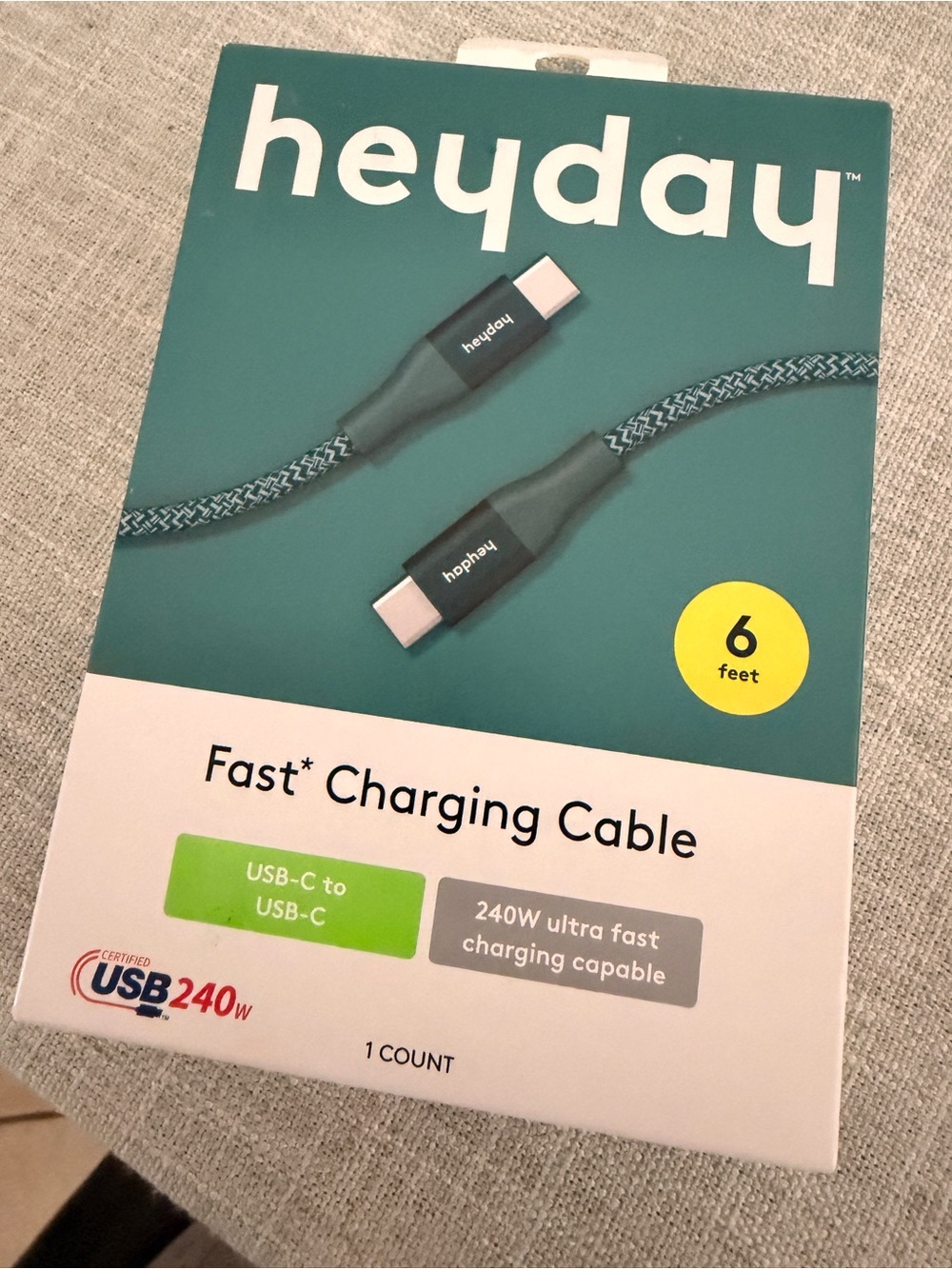 heyday USB-C to USB-C Fast Charging Cable — Teal